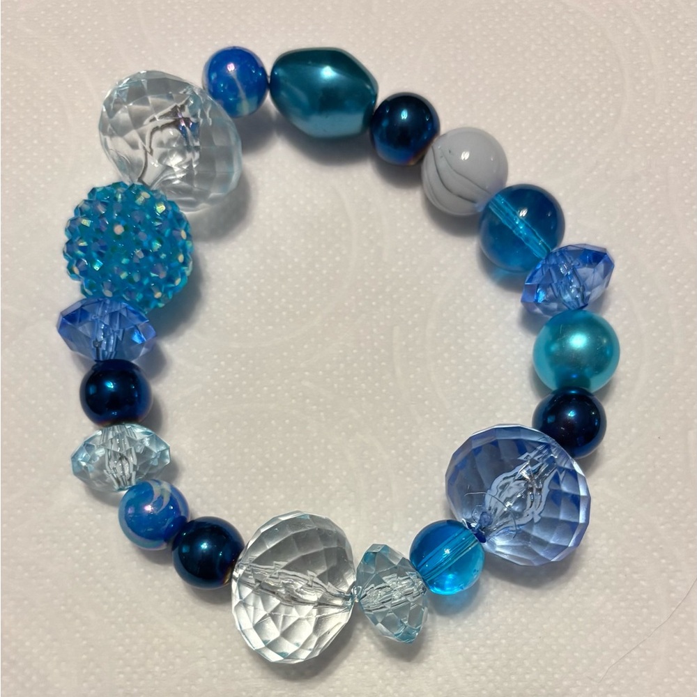 Blue and Clear Beaded Bracelet